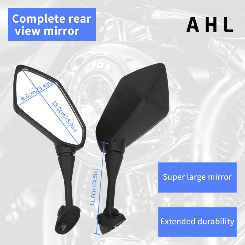 AHL Rear View Side Mirrors Compatible with Hyosung GT125R GT250R GT650R GT650S/HONDA CBR900 CBR919 CBR929 CBR954 1998-2003, 88110-MAS-E01 88120-MAS-E01 - Image 3